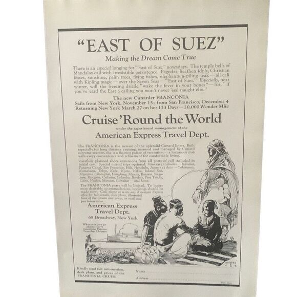 Vintage 1923 American Express Travel East of Suez Ad Advertisement - Picture 2 of 4